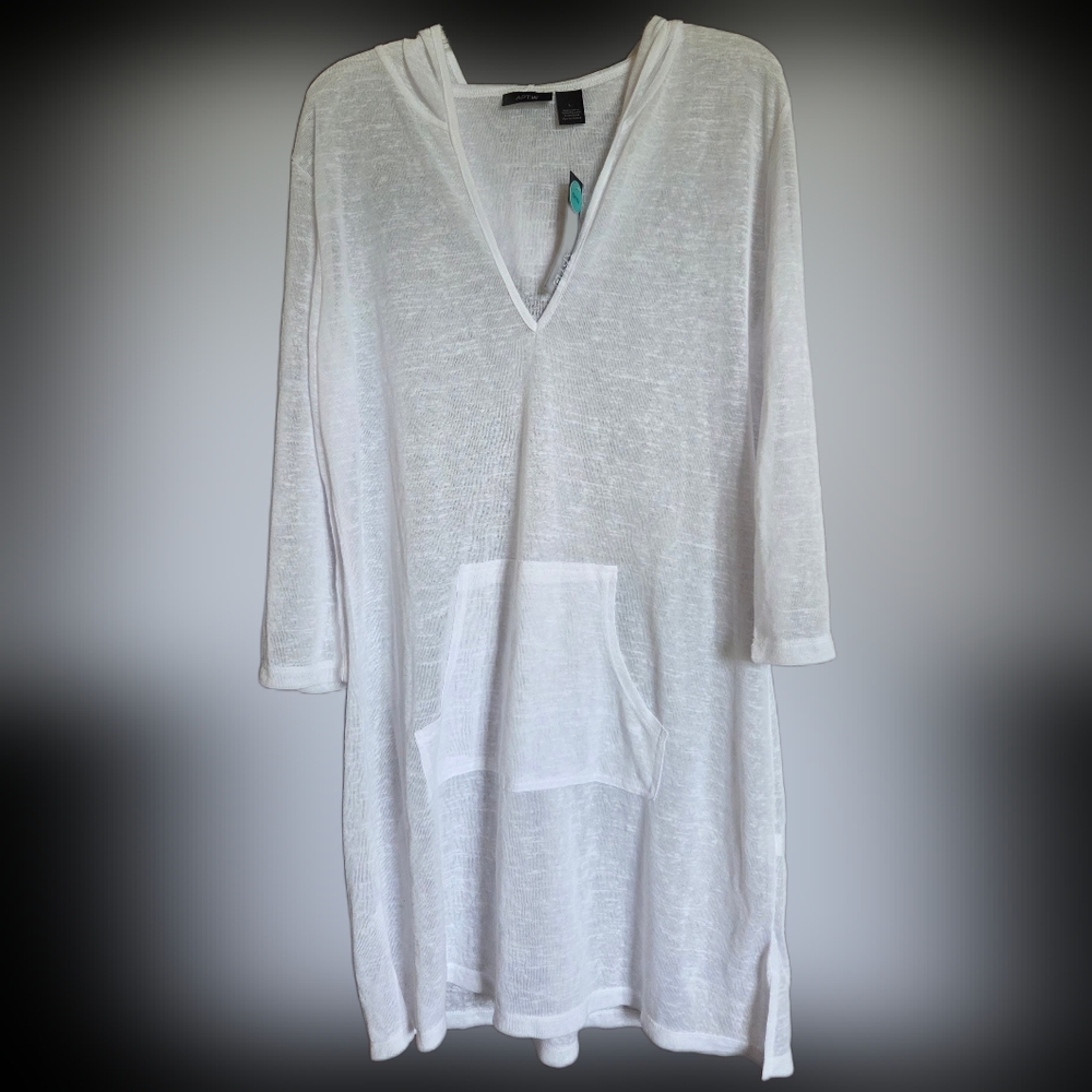 Apt 9 White Hooded Swim Top Cover up - NWT!